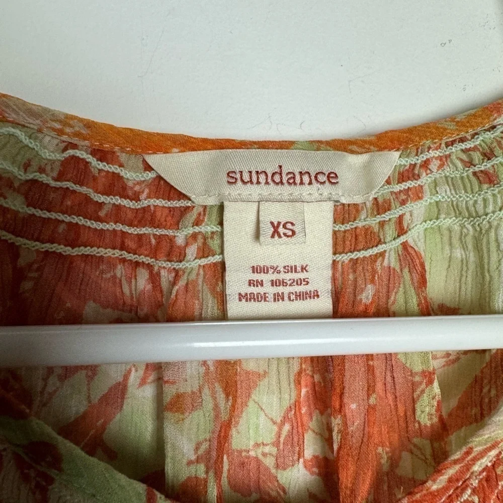 Sundance silk floral shirt orange green sheer light button down XS - Picture 4 of 6